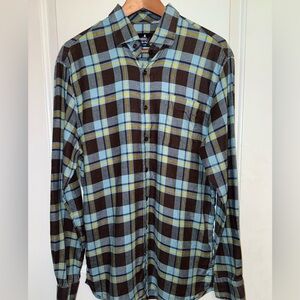 johnnie-O Top Shelf Premium Plaid Flannel Button-Down in Sky Blue and Espresso